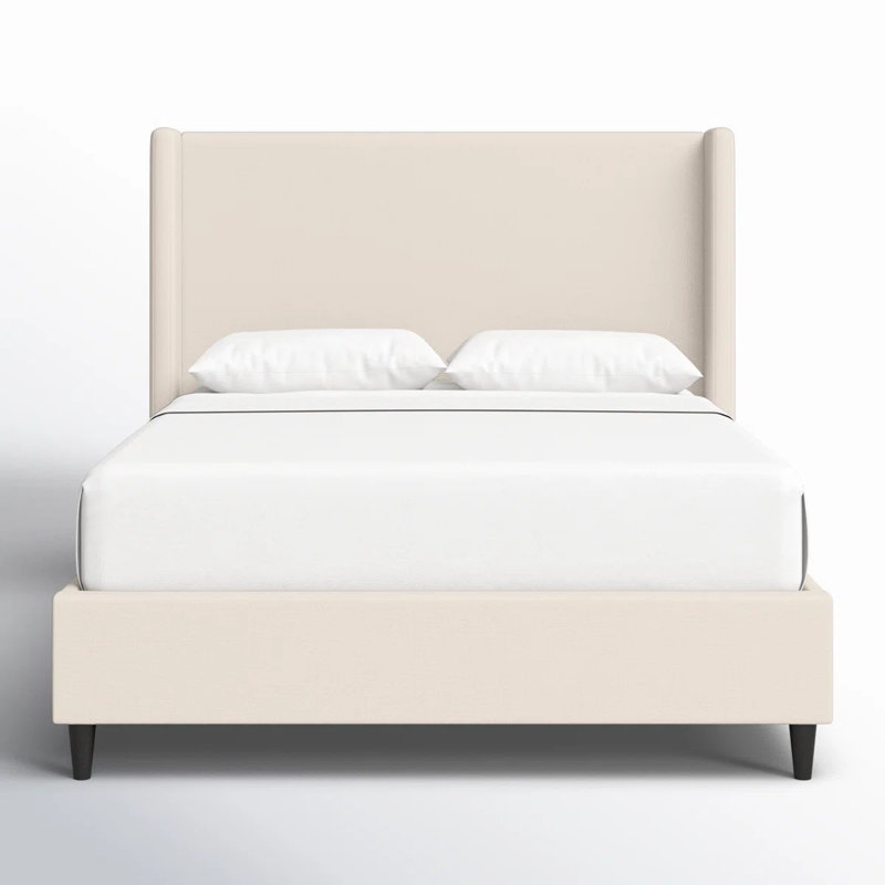 Ana Upholstered Wingback Platform Bed, Ivory Canvas, Full