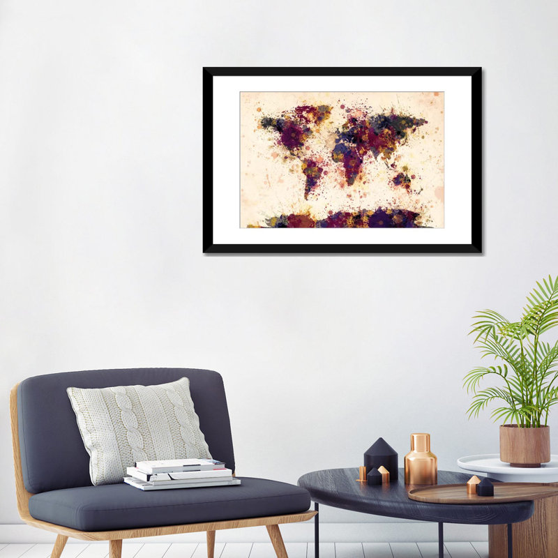 Série de carte du monde : teintes de mauve, impression sur toile tendue, H 24 po x l 32 po x P 1 po, Blanc