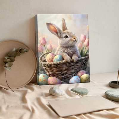 Easter Bunny Canvas Wall Art, Cute Rabbit And Easter Eggs Canvas Prints, Spring Easter Wall Decor For Living Room Bedroom Nursery(F1 12X16in)