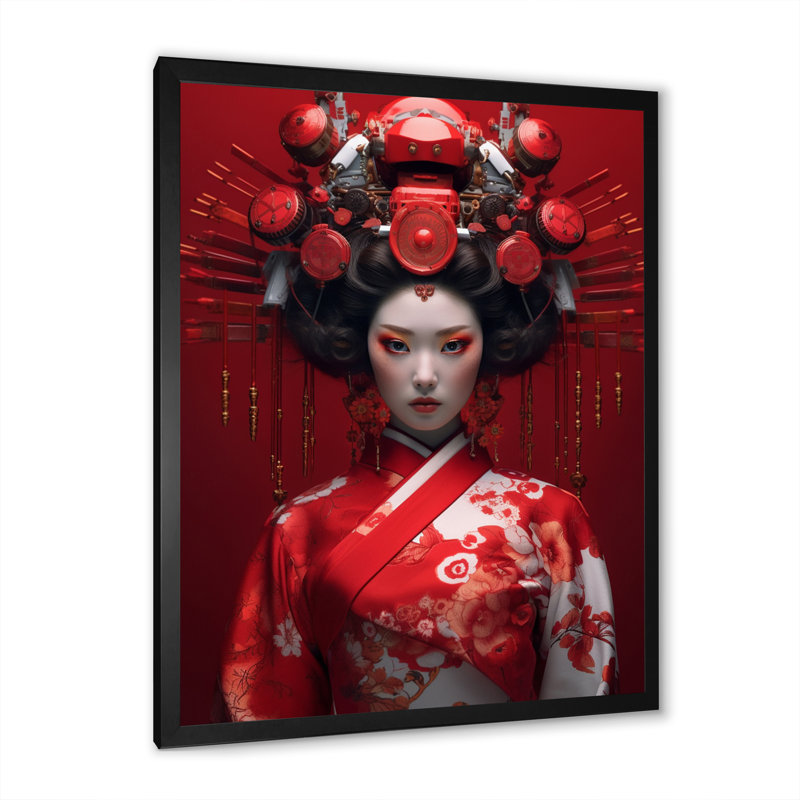 Geisha japonaise futuriste I - impression, H 32 po x l 24 po x P 1 po, Cadre photo noir
