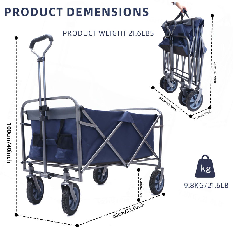 Chariot de camping pliant polyvalent pour l'extérieur, Marine