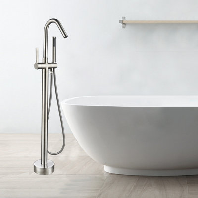 Single Handle Floor Mounted Tub Filler Trim with Handshower