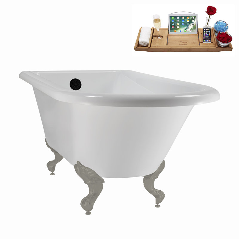 62" Streamline Clawfoot Tub,Tray,Drain, Clawfeet, Brushed Gun Metal, Matte Black