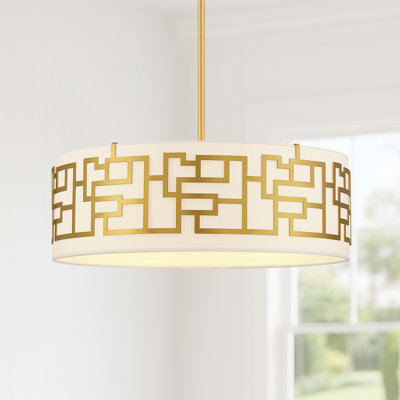 20 In. Drum Chandelier Light With Gold Frame