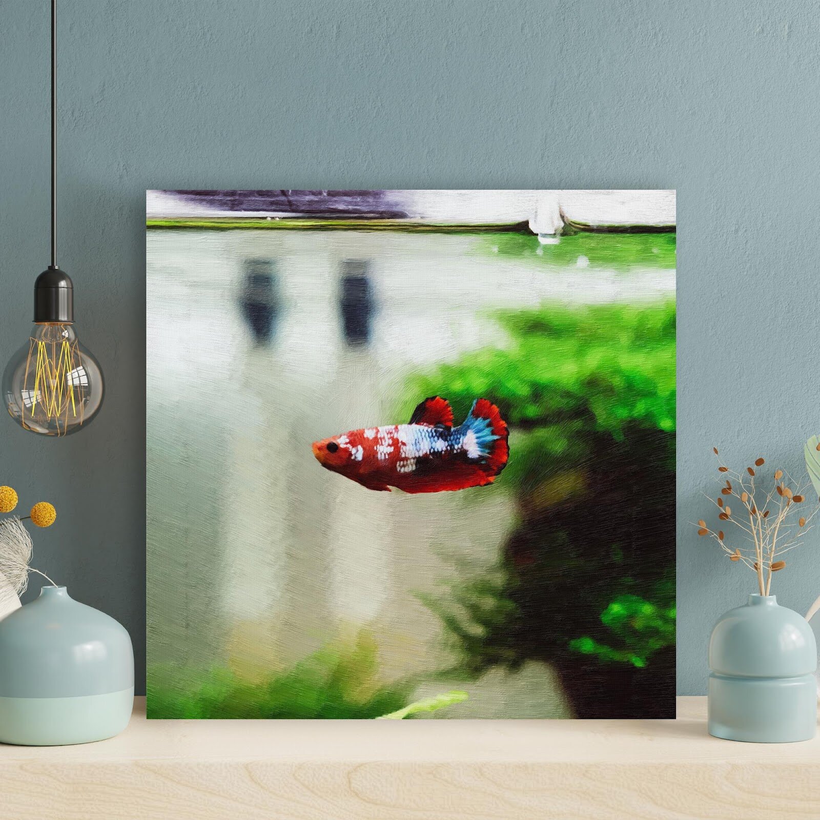 Red and Blue Betta Fish - Wrapped Canvas Painting Rosecliff Heights Size: 12 H x 12 W