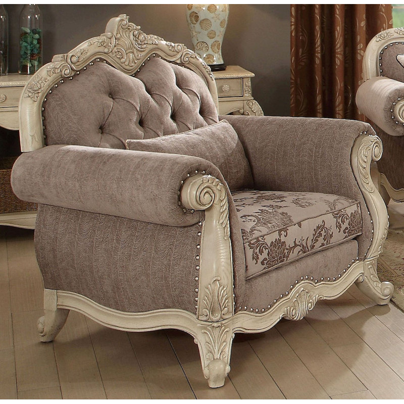 Cha Upholstered Armchair, Light Brown, Antique White Fabric