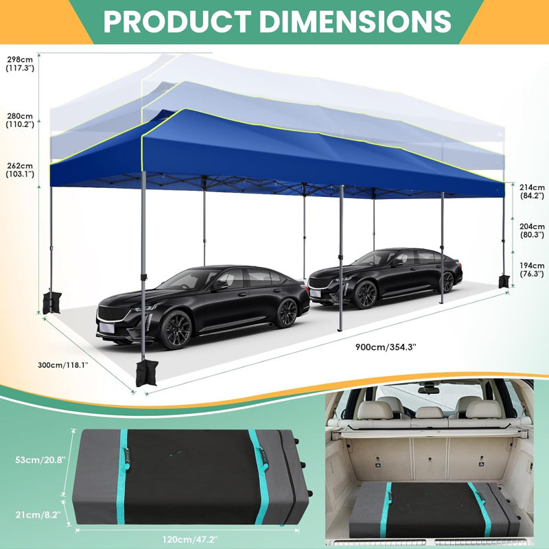 10'Wx30'D Pop Up Canopy, One Push Setup Glow Party Tent, Dark Blue