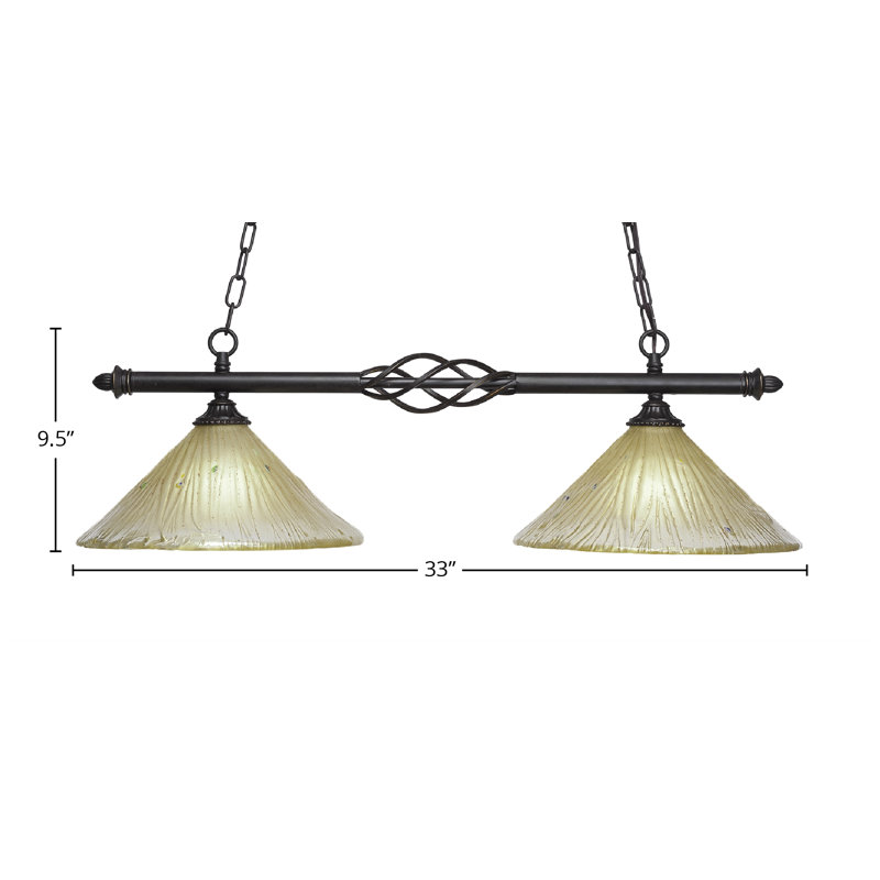 Luminaire pour îlot 2 lumières Eleganté illustré en verre ambré 12 po, Doré, Brun