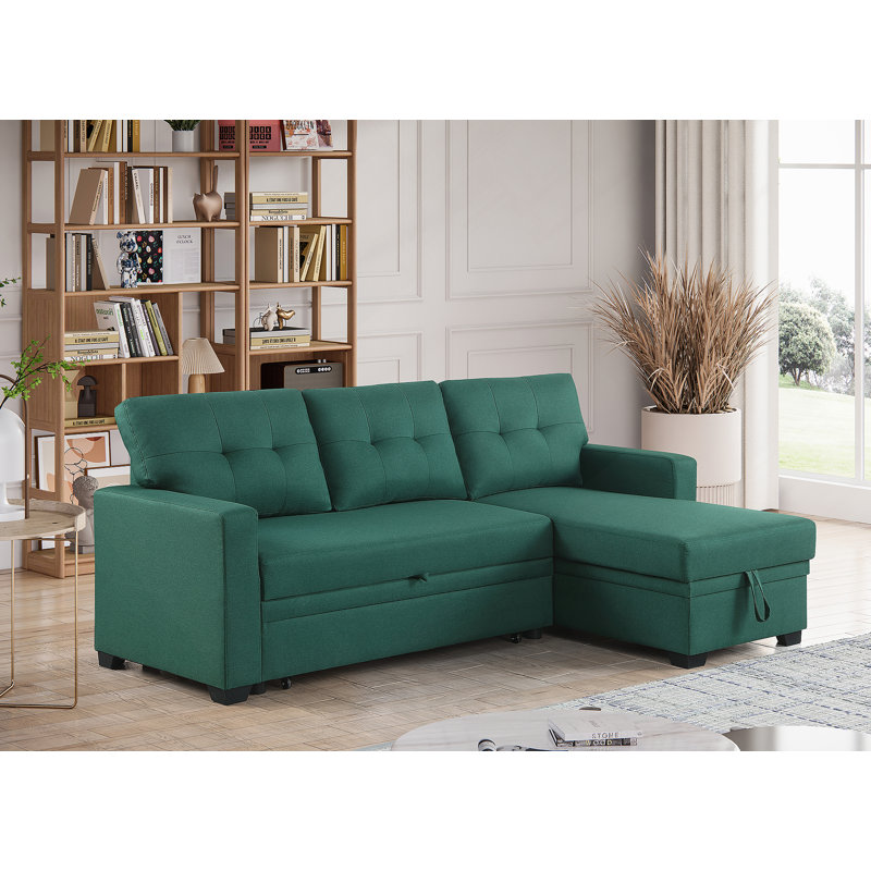 Canapé modulaire convertible rembourré avec méridienne coulissante, Lin vert
