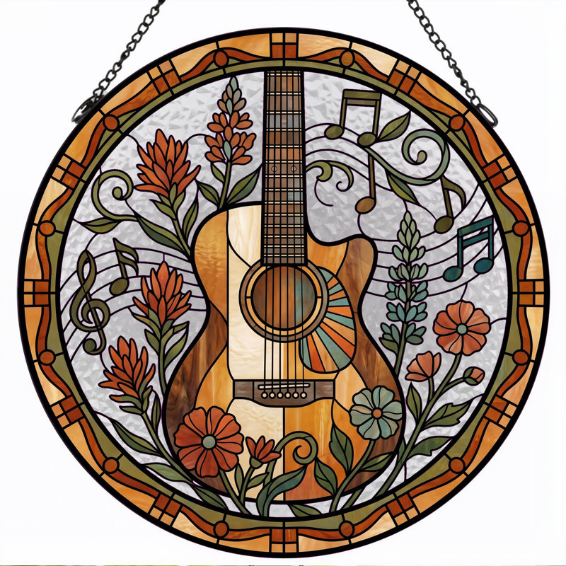 Panneau de vitrail guitare en verre coloré H 12 po, H 12 po