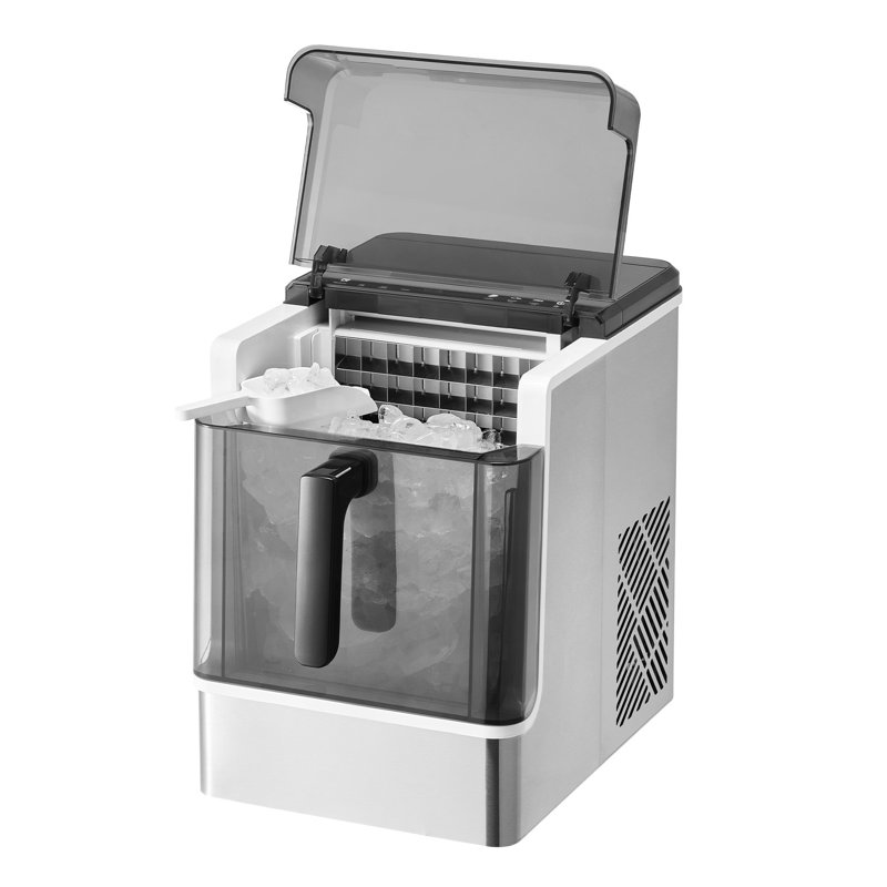 Machine à glaçons de comptoir, 32 cubes prêts en 15 minutes, 46 lb en 24 heures, machine à glaçons autonettoyante avec transfert de glace pratique, machine à glaçons avec cube de glace de 3 tailles pour la cuisine à domicile