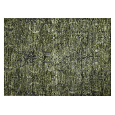 Machine Washable Indoor/Outdoor Chayil ACN1082 Olive Rug