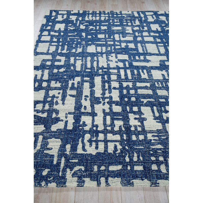 Aspen Hand Tufted Abstract Area Rug, Navy/Natural Gray, Rectangle 9' x 12'