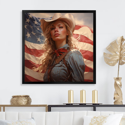 «Americana Cowgirl USA Flag I - Cowgirls», art mural
