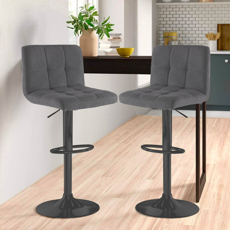 Hikmat Swivel Upholstered Adjustable Height Counter Stool with Metal Frame, Dark Grey