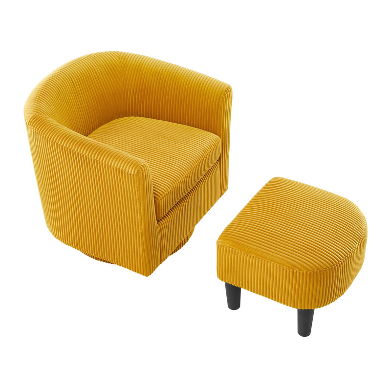 Upholstered Chair With Ottoman, Yellow Fabric