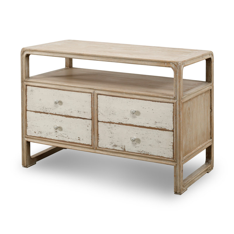 Table de bout à 4 tiroirs en bois massif avec rangement