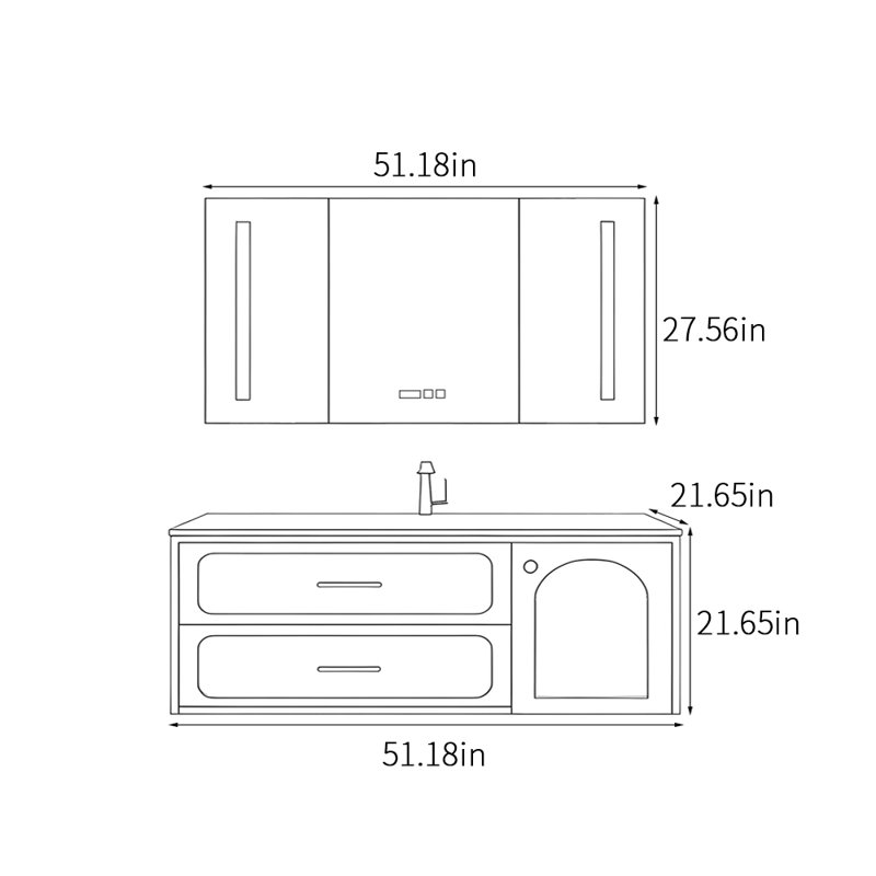 Simple exquisite bathroom cabinet, Beige, 51.18"