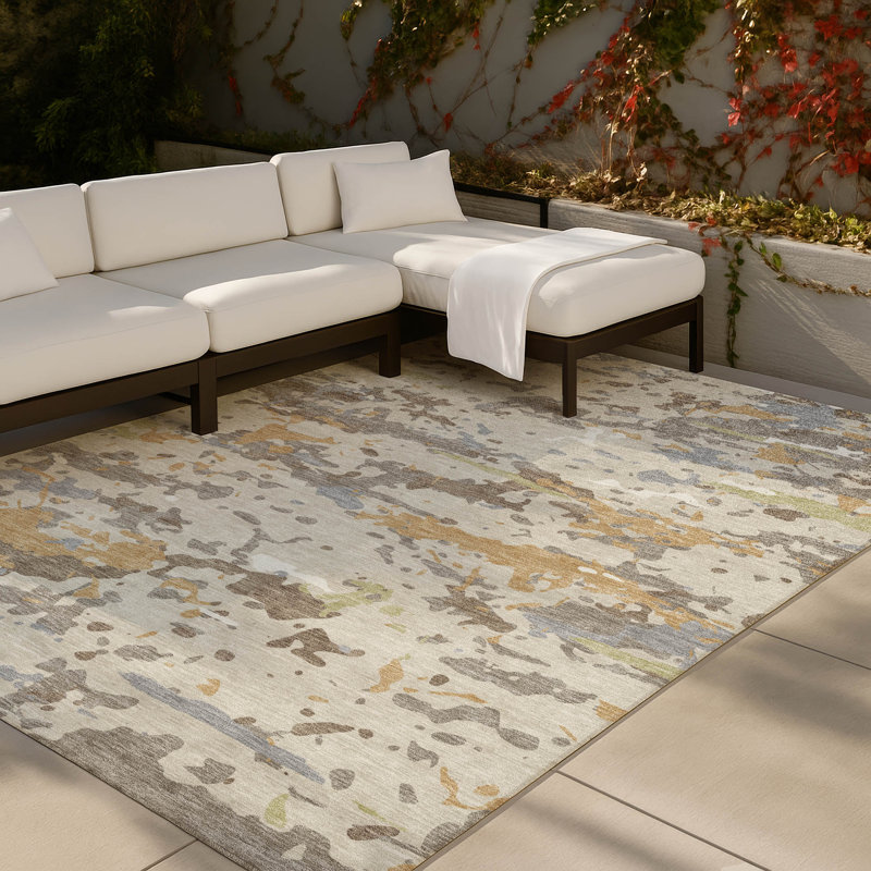 Machine Washable Indoor/Outdoor Chantille ACN2595 Abstract Rug, 3' x 5', Beige