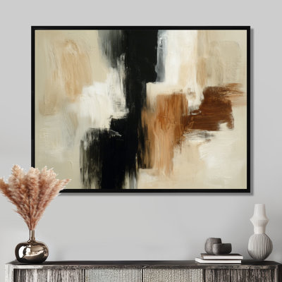 «Black and Brown Brushstroke», peinture abstraite - impressions encadrées de collages abstraits, art mural contemporain noir sur toile