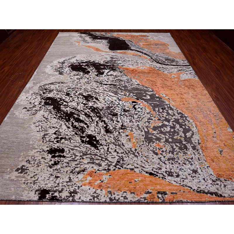Tapis oriental moderne gris en laine noué à la main 9 pi 0 po x 11 pi 9 po Galaxy