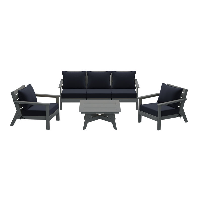 Ensemble de conversation à assise profonde 6 pièces, Gris, Navy Blue