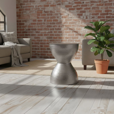 Beardall Metal Handmade Hammered Hourglass Side End Accent Table