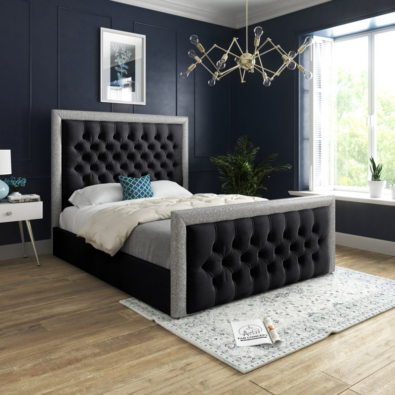 Cheltenham Bed With Headboard - Super King - 6Ft - Blue, Double (4'6"), Black