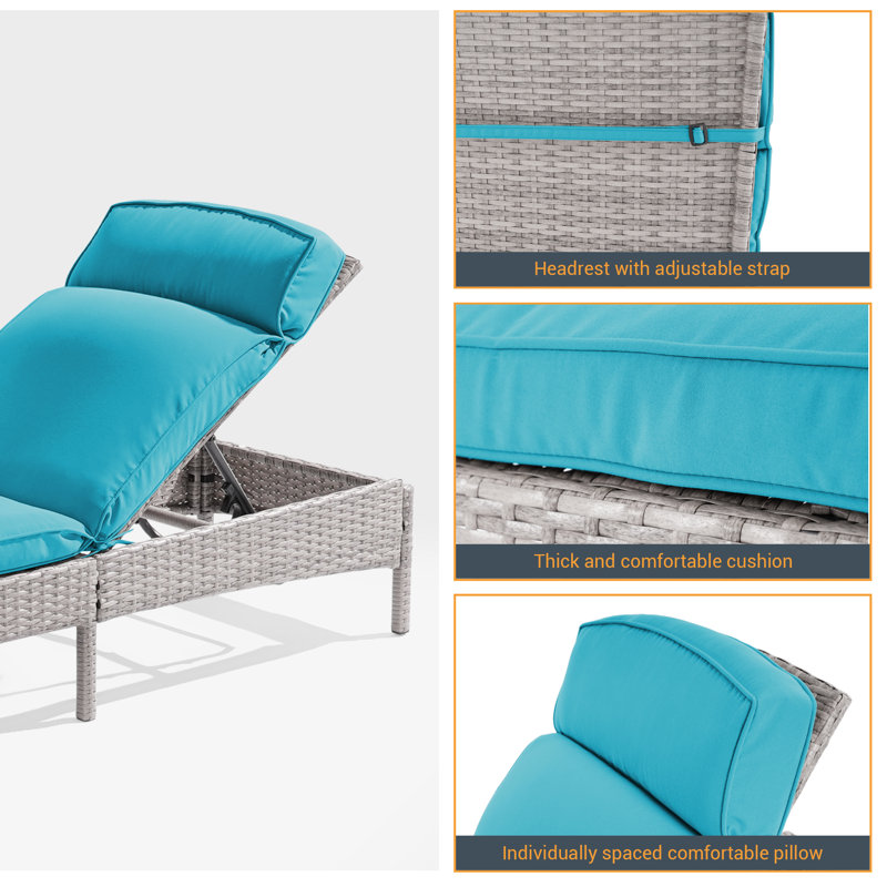 Cyriah Outdoor Wicker Chaise Lounge , Cushion Included, Lake Blue
