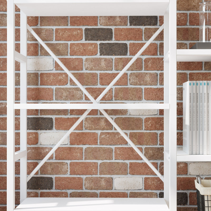 Etagere Bookcase Triple Wide 69.3"W*69.3"H Large Bookshelf 5 Tiers, (5 Shelves) 69.3"H x 69.3"W x 11.8"D, Industrial White