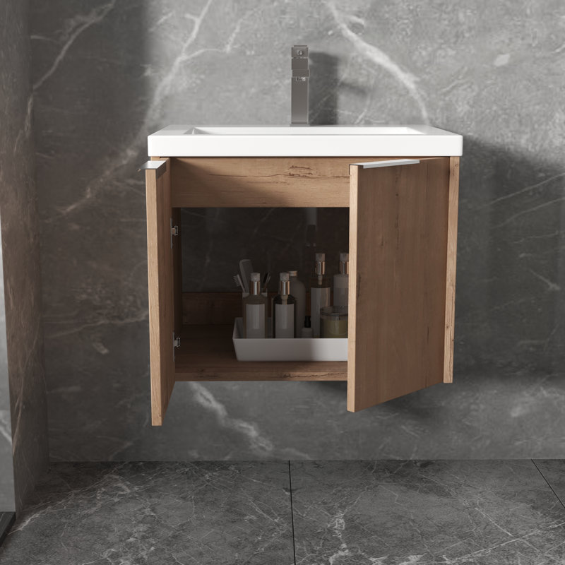 Meuble-lavabo flottant avec lavabo Luciano, Chêne