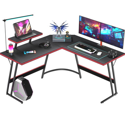 Sherri L Shaped Gaming Computer Desk with Large Monitor Stand