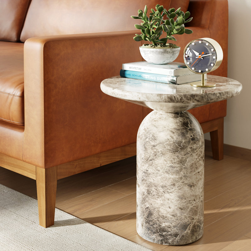 Table de bout en résine Dalissa avec finition en marbre, Marbre gris