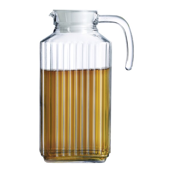 Luminarc 57.5 oz. Clear Quadro Pitcher with White Lid & Infuser Tube 