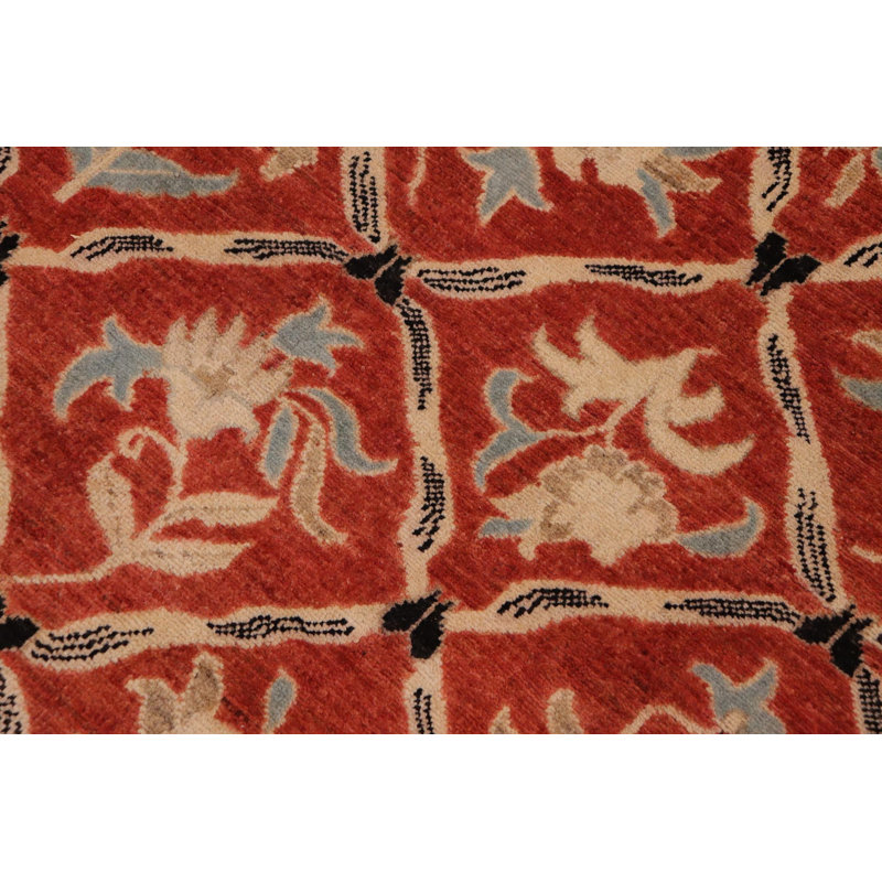 Tapis rouge / bleu en laine noué à la main 9 pi 2 po x 12 pi Baccio