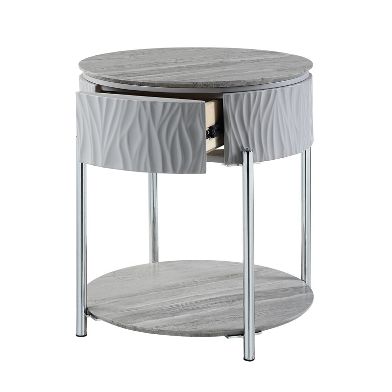 Table de bout grise très brillante avec finition - look moderne, construction, bois composite, plateau de table de 15 mm d'épaisseur, limite de poids de 70 lb, tiroir de rangement pratique