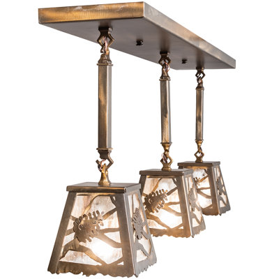Luminaire suspendu transitionnel à trois lumières Stefanie E6B92F8DB6CE4A8E82063C0D9087B83D de la collection Whispering Pines au fini cuivre antique, 38,00 pouces