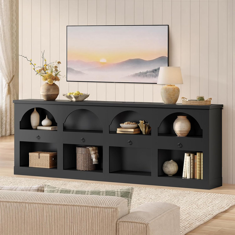 Console arquée 78,7 "avec rangement, canapé à 3 niveaux pour salon d'entrée, noir, Noir