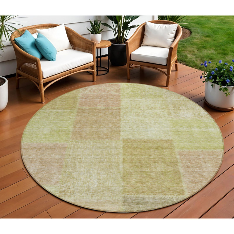 Tapis d'extérieur rond 8 pi cuivre et vert menthe rond