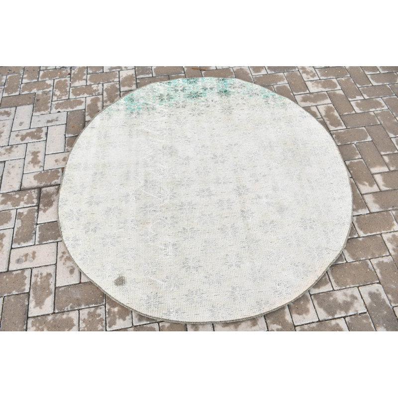 Tapis décoratif rond fait à la main d'inspiration turque blanc idéal pour la chambre à coucher et le salon
