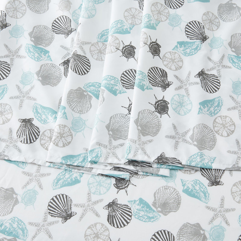 King Coastal Seashell Print Microfiber Sheet Set