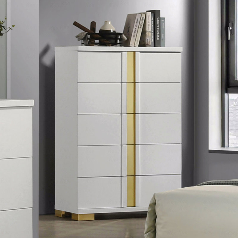 Contemporary Style 1Pc Chest Modern Design Metal Bracket Legs Gold Dust Proof Case Ball Bearing Glides