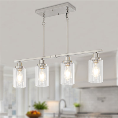 Luminaire suspendu linéaire à 3 lumières avec abat-jour en verre transparent