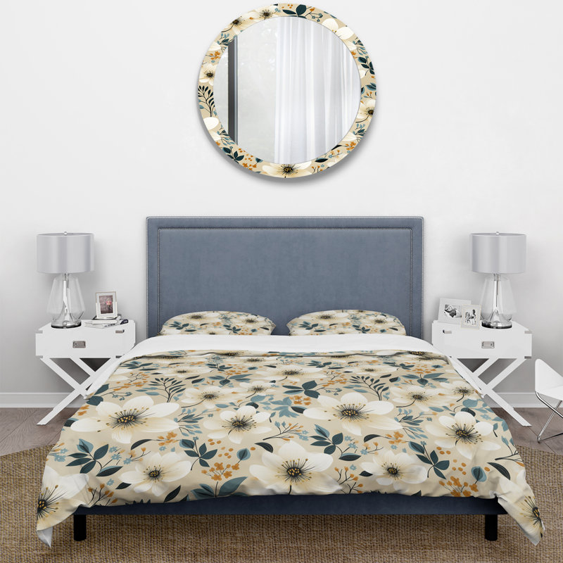 Ensemble de housse de couette Classic Romance White Floral Serenade, Housse de couette simple + 1 taie décorative stan