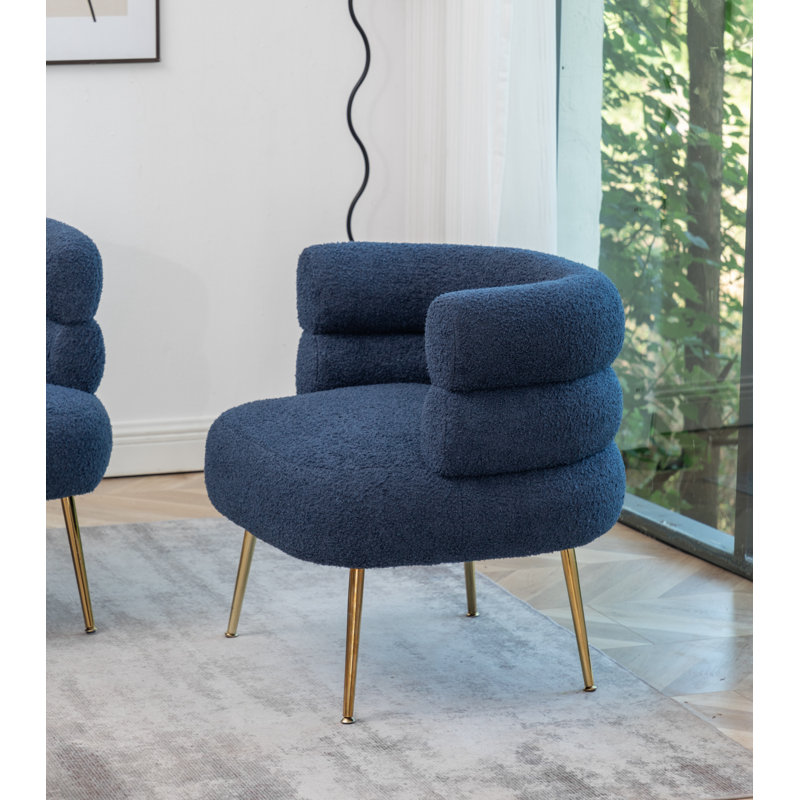 Demetrius  30" W Upholstered Barrel Chair, Blue Teddy Fabric
