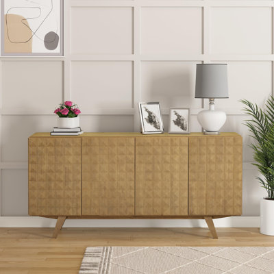  Buffet d'appoint à 4 portes avec façades géométriques sculptées Sapa Mid-Century Modern