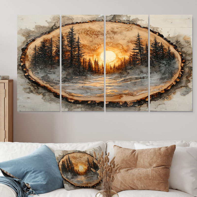 Perezville - Forest Wall Art - Art mural traditionnel pour le salon, 4 pièces, H 28 po x l 48 po