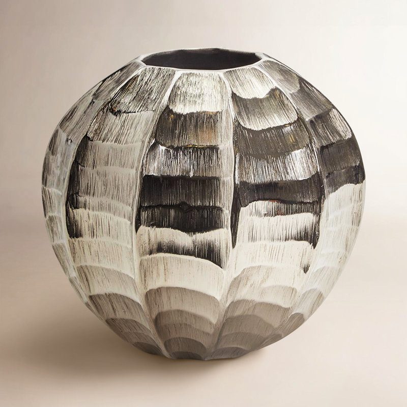 9" Hammered And Etched Silver Round Vase