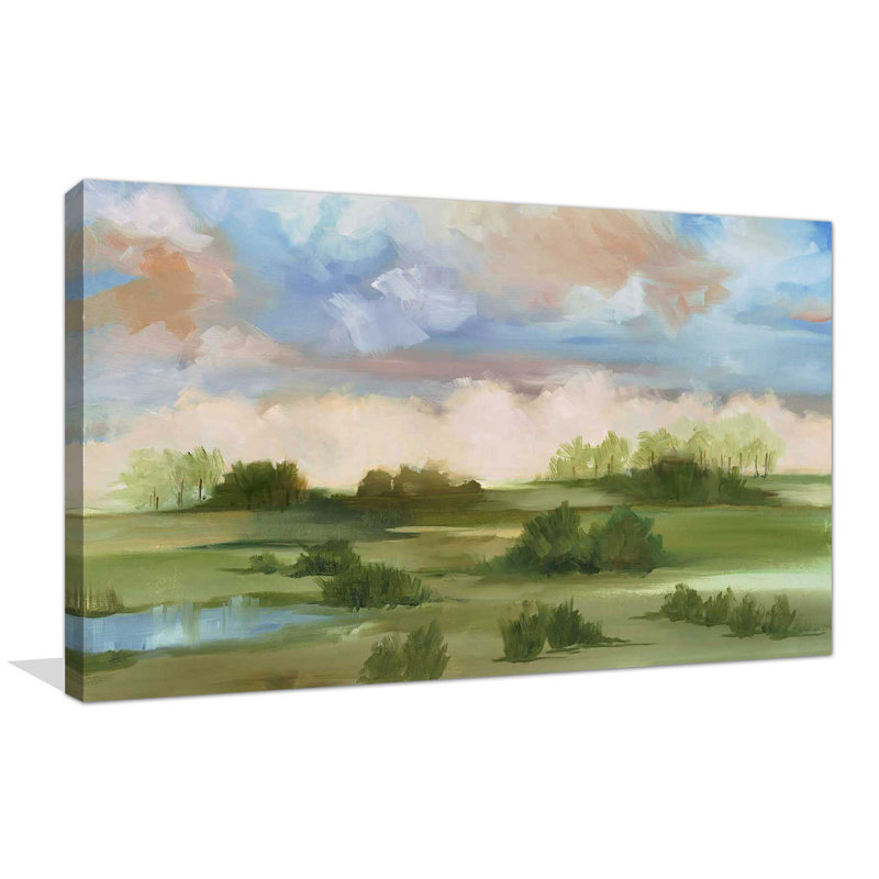 «Rolling Hills II» par Liz Jardine - peinture à cadre flottant, H 28 po x l 48 po x P 1,5 po, Toile tendue