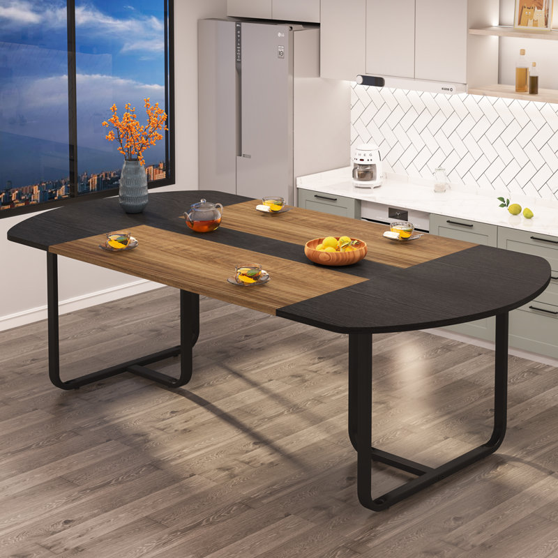 Jazib Oval Metal Base Dining Table, Black/Natural